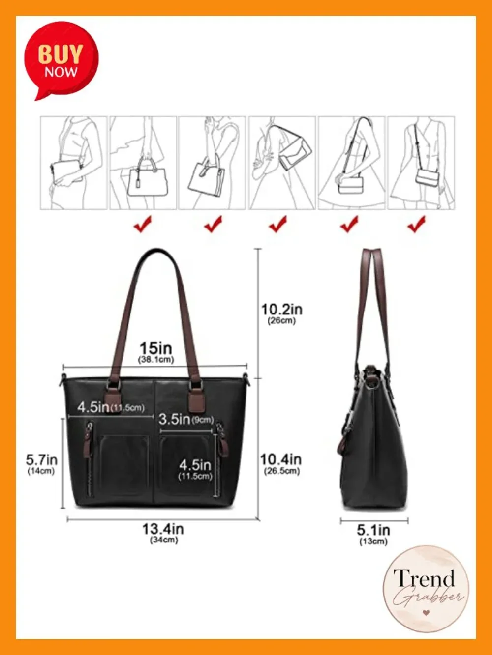 Vintage Faux Leather Tote Bag for Women, Multi-Pocket Shoulder Handbag, Work